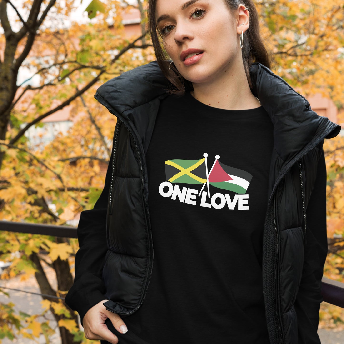 Unisex Long Sleeve One Love Palestine Jamaica Tee