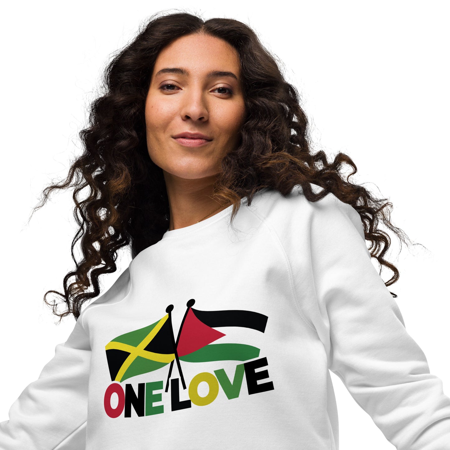 Unisex organic One Love Jamaica Palestine sweatshirt