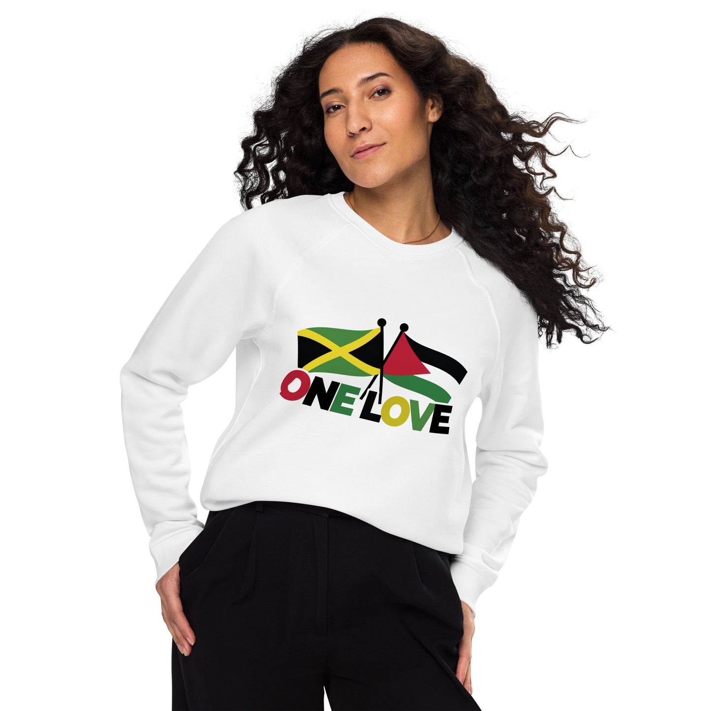 Unisex organic One Love Jamaica Palestine sweatshirt